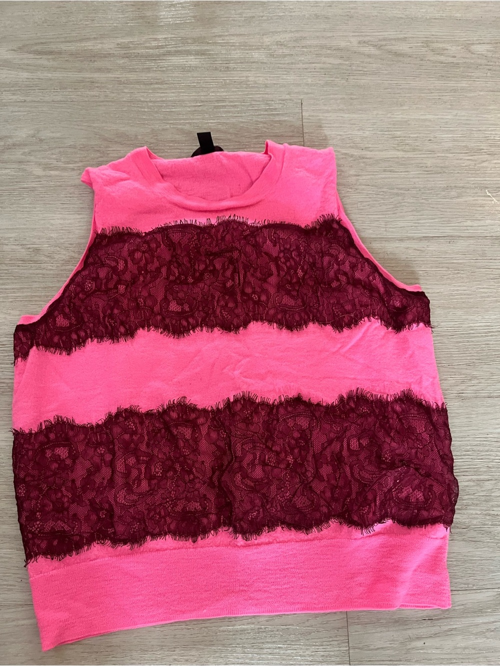 J.Crew Sleeveless Pink Lace-Stripe Sweater Tank Top Large